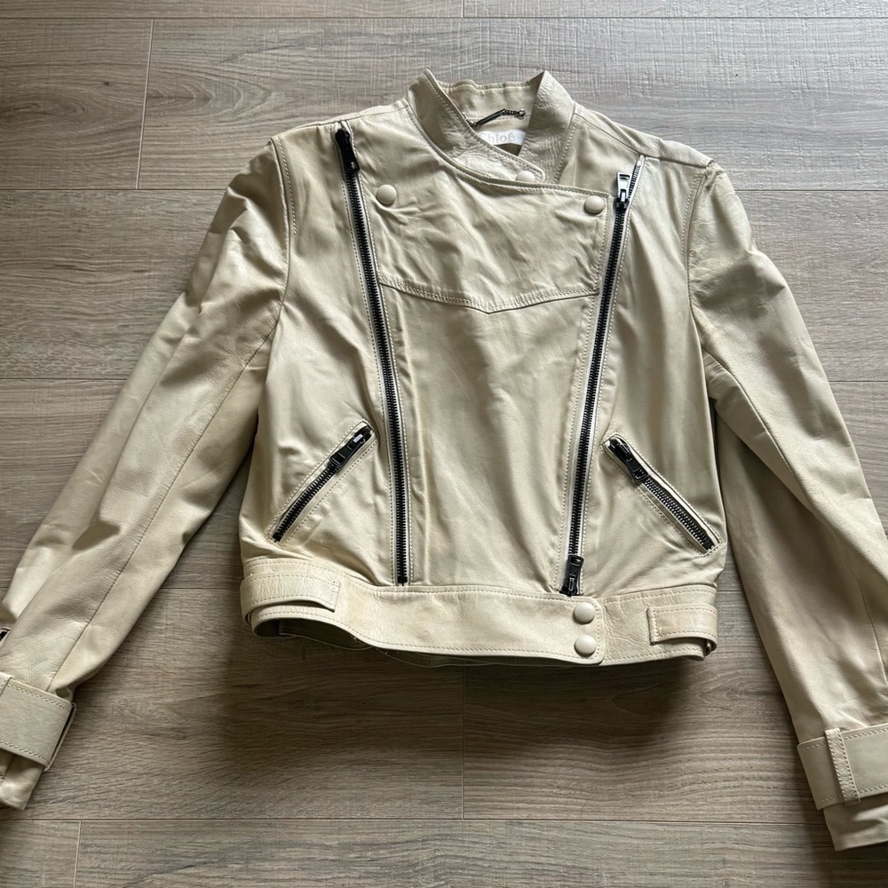 Chloe Beige Leather Biker Jacket